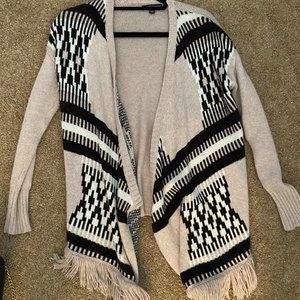 Tan, Black, & White Fringe Cardigan